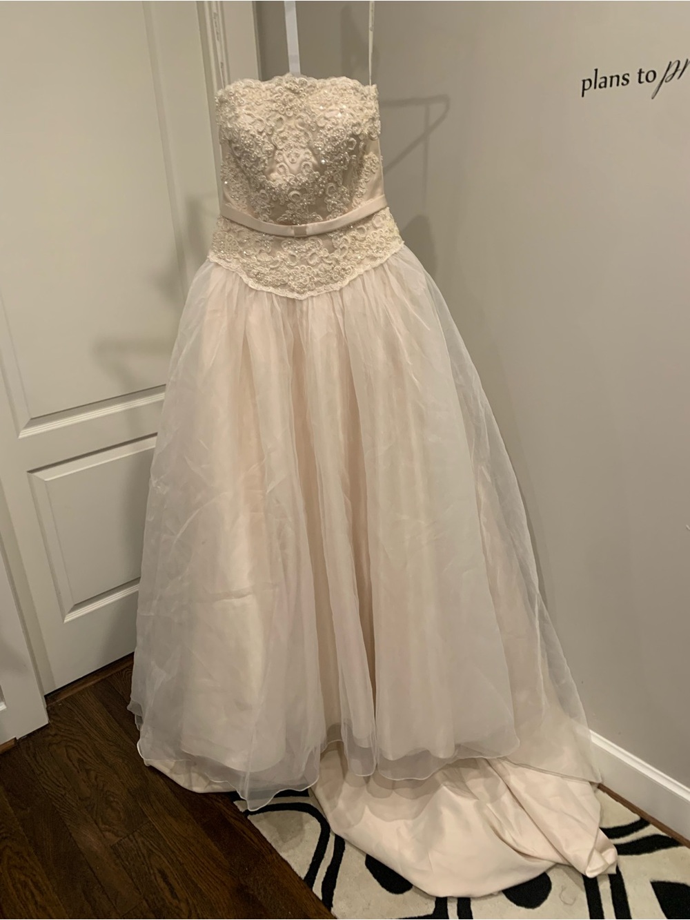 Oleg Cassini Strapless Lace Bodice Tulle Wedding Gown in Ivory